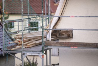 Energetic renovation of an apartment building, renovation of an old building, scaffolding,