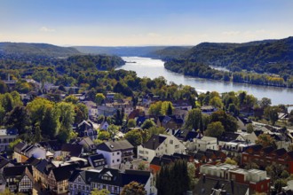 The Rhine seen from the Ulanendenkmal, Rhöndorf, Bad Honnef, Siebengebirge, North Rhine-Westphalia,