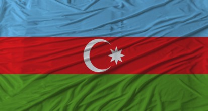 Azerbaijani flag waving. Flag of Azerbaijan with cloth texture