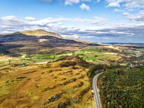 Snowdonia National Park over Road A470 from a drone, Crimea Pass, Blaenau Dolwyddelan, Wales,
