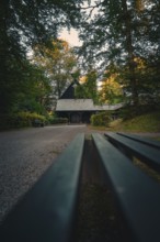 Small wooden church in a forest, atmospheric evening with dark surroundings, Altensteig, Calw