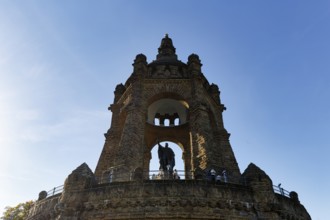 Kaiser Wilhelm Memorial, national monument with dome, landmark, sunny autumn weather, backlight,