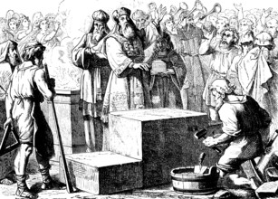 Laying the foundation stone of the temple, house of God in Jerusalem, The Book of Ezra, chapter 5,