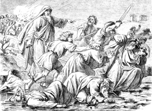 Elijah has the, Baal priest grab and kill, First Book of Kings, chapter 17, Baal, prophets, murder,