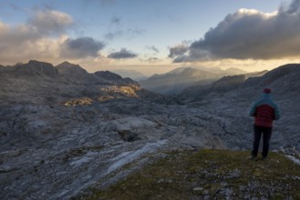 Early morning view from the Wildalmkirchl bivouac across the Steinerne Meer to the Hagengebirge,