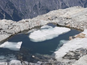 Glacier lake and remnants of the Übergossene Alm glacier on the Hochkönig, symbol of glacier