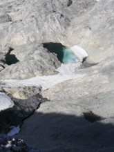 Glacier lake and remnants of the Übergossene Alm glacier on the Hochkönig, symbol of glacier