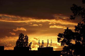 Radio masts, evening sky, autumn, Germany