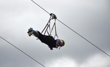 Megazipline cable car in the Harz Mountains across the Rappbode Reservoir, Saxony-Anhalt, Germany