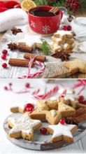 Collage of Christmas cookies and sweets, variation of sweet desserts, lots of unhealthy calories,