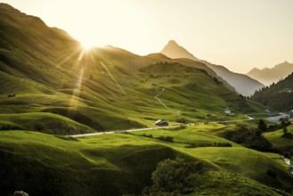 Mountain landscape, sunrise, Hochtannbergpass, Biberkopf, Warth, Bregenzerwald, Vorarlberg, Alps,