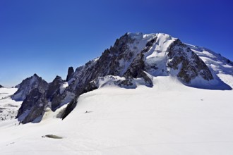 View from the Télécabine Panorama Railway of the Mont Blanc du Tacul mountain, in the foreground