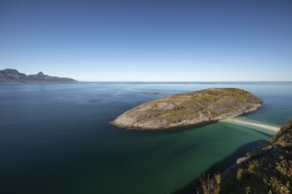 Sunny day and turquoise blue sea at Hovdsundet near Bodø, Nordland, Norway