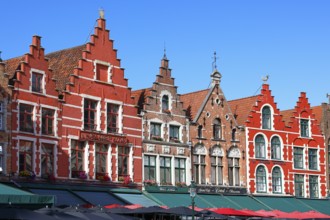 Historic houses on the market square in the old town of Bruges, Grote Markt, former guild houses,