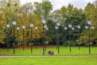 The art installation Zeitfeld in Volksgarten Park in Düsseldorf-Oberbilk, a total of 24 station