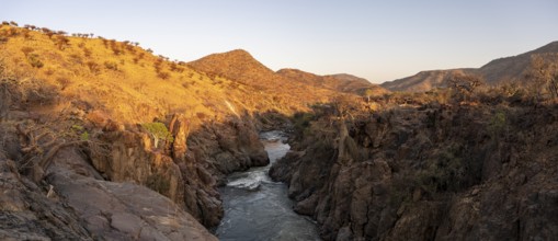 Epupa Falls, sunset at Epupa Waterfalls, Kaokoveld, Namibia