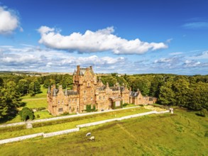 Ayton Castle from a drone, Ayton, Eyemouth, Scottish Borders, Scotland, UK
