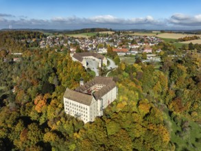 Aerial view of Heiligenberg Castle, a Renaissance-style palace complex, Tübingen administrative