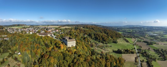Aerial view, panorama of Heiligenberg Castle, a Renaissance-style palace complex, Tübingen