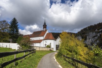 Käppeler estate with St. George's Basilica near Thiergarten in the upper Danube Valley, surrounded