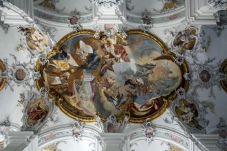 St. George and James Catholic Church, interior view, ceiling frescoes, Isny, Allgäu,