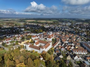 Aerial view of the city of Messkirch with Messkirch Castle and Castle of the Counts of Zimmern,