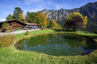 Gasthof Laiter mit Forellenteich, Stillachtal, Oberstdorf, Oberallgäu, Allgäu, Bavaria, Germany