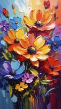 Closeup of abstract rough colorful multicolored organic floral spring flowers art painting texture,