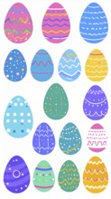 Set of easter eggs flat design on white background, abstract vector wallpaper illustration, banner