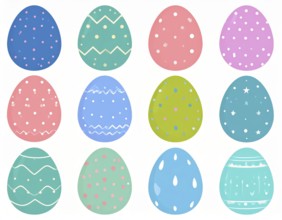 Set of easter eggs flat design on white background, abstract vector wallpaper illustration, banner