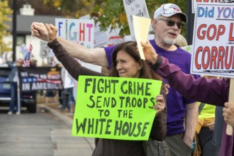 Detroit, Michigan USA - 18 October 2025 - Protesters from Detroit and Grosse Pointe gathered on the