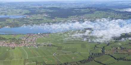 Panorama from Tegelberg, 1881m, on Schwangau, Waltenhofen, Hopfensee and Forggensee, Ostallgäu,
