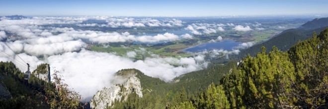 Panorama from Tegelberg, 1881m, on Forggensee and Bannwaldsee, Ostallgäu, Bavaria, Germany