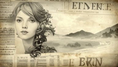 Grunge old public newspaper, texture background wallpaper illustration, vintage tattered yellow