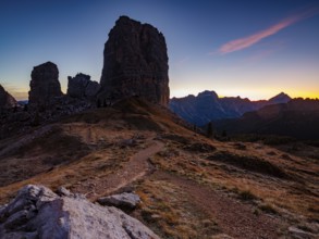 Five towers, Cinque Torri at dawn, climbing rocks, Dolomites, Alps, Belluno province, Veneto