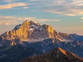 Alpenglühen, Monte Civetta in the evening light, Dolomites, Alps, Belluno province, Veneto region,