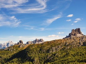 Feather clouds over alpine panorama, in the background Monte Antelao, Cinque Torri, Cima Ambrizzola