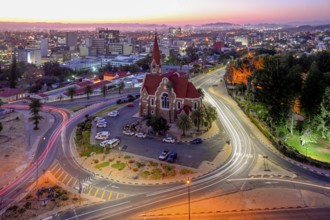 View of the Evangelical Lutheran Christ Church from 1910, blue hour, Windhoek, Khomas region,