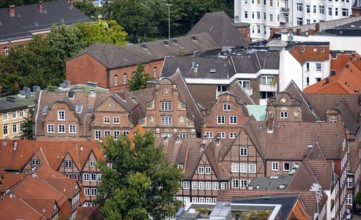 View over the city, historic brick building in Peterstraße, Komponistenviertel, Neustadt, Hamburg,