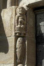 Porch sculptures of the romanesque church of Mailhat, Puy de Dome department, Auvergne-Rhone-Alpes,
