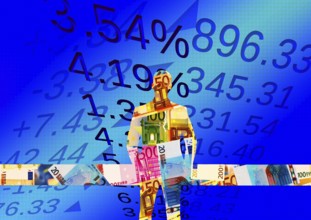 Symbol photo, manager with euro, financial economy, stock market, banks, money flows, devaluation,
