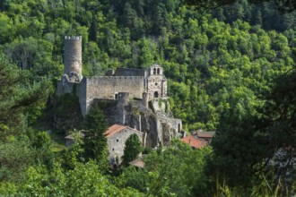 Saint Andre de Chalencon village. Castle and Chapel of Chalencon. Haute Loire. Auvergne Rhone Alpes