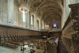 Choir stalls and Pope Clement VI tomb Saint Robert Abbey, La Chaise Dieu, Haute Loire, Auvergne