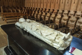 Pope Clement VI tomb inside Saint Robert abbey. La Chaise Dieu. Haute Loire department.