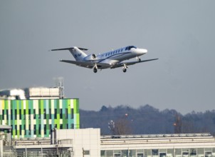 Private jet of the type Cessna Citation CJ3+, of the private airline Fly Tyrol, approaching