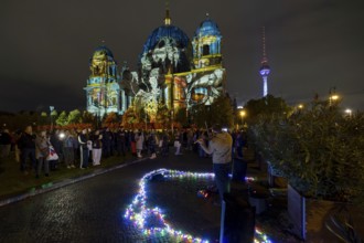 Berlin Cathedral, 21st BERLIN FESTIVAL OF LIGHTS, motto Let's Shine Together, light installations,