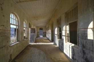 Former dwelling house full of sand, Kolmanskop, restricted diamond area, Karas region, Namibia