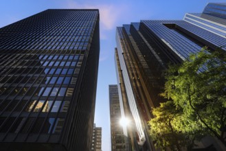 Scenic Toronto financial district skyline in the city downtown near Yonge and King intersection,