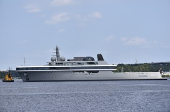Superyacht COSMOS is undocked from the Lürssen shipyard, Kiel Canal, Kiel Canal, Kiel Canal,