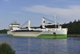 Cargo ship FINNI II in the Kiel Canal, Kiel Canal, Kiel Canal, Schleswig-Holstein, Germany